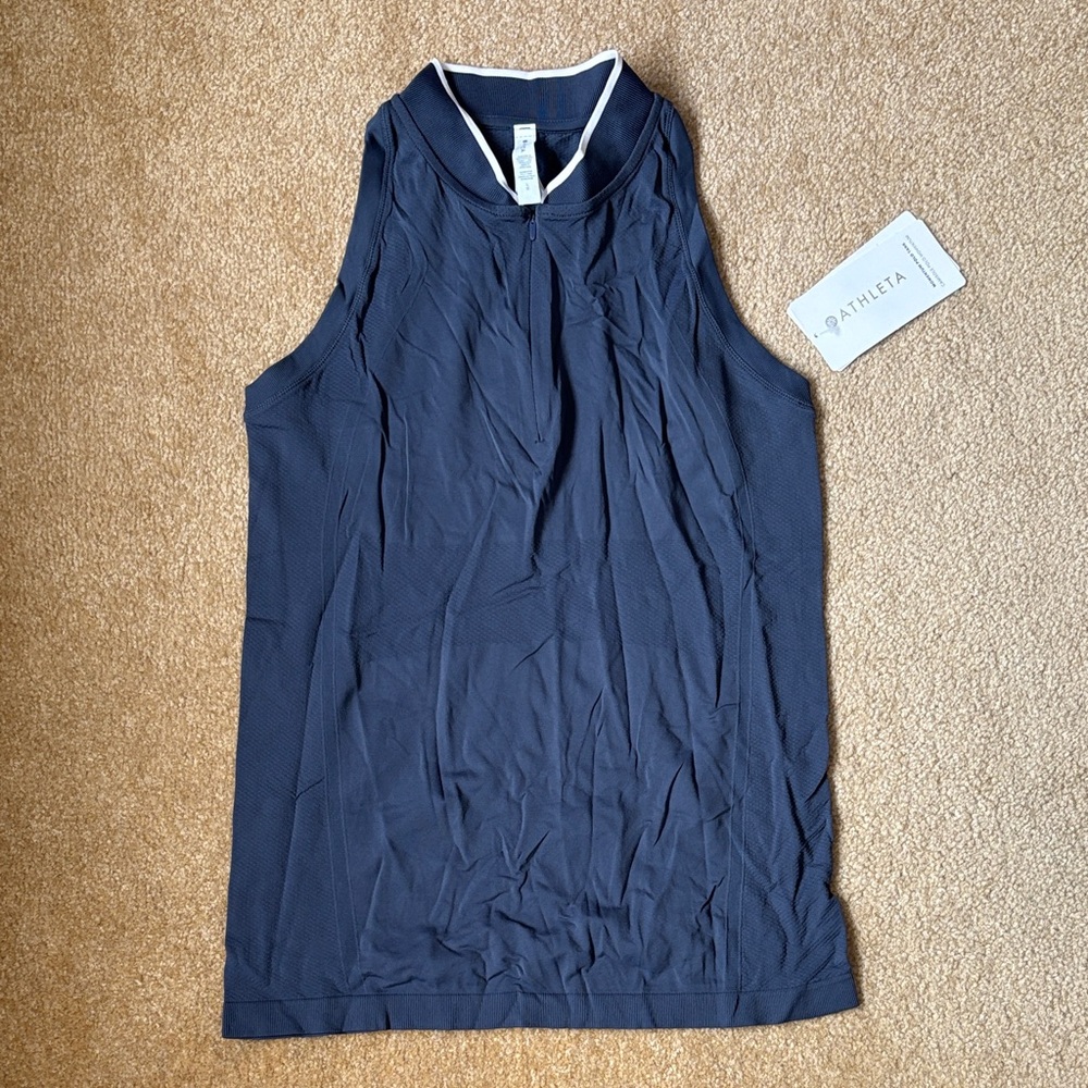 Athleta Dark Blue Tank Top with White Trim large momentum polo nwt